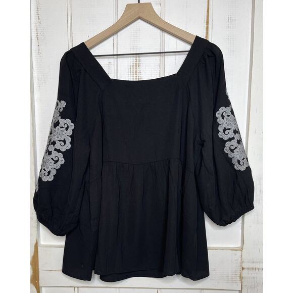 Savanna Jane Boho Blouse Long Sleeve Floral Embroidered Peplum Puff Sleeve Top L - Picture 3 of 8